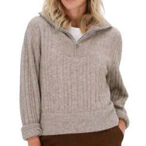 Gestuz Denmark Wool Blend Sweater Womens AlphaGZ 1/4 Zip Pullover Beige Medium